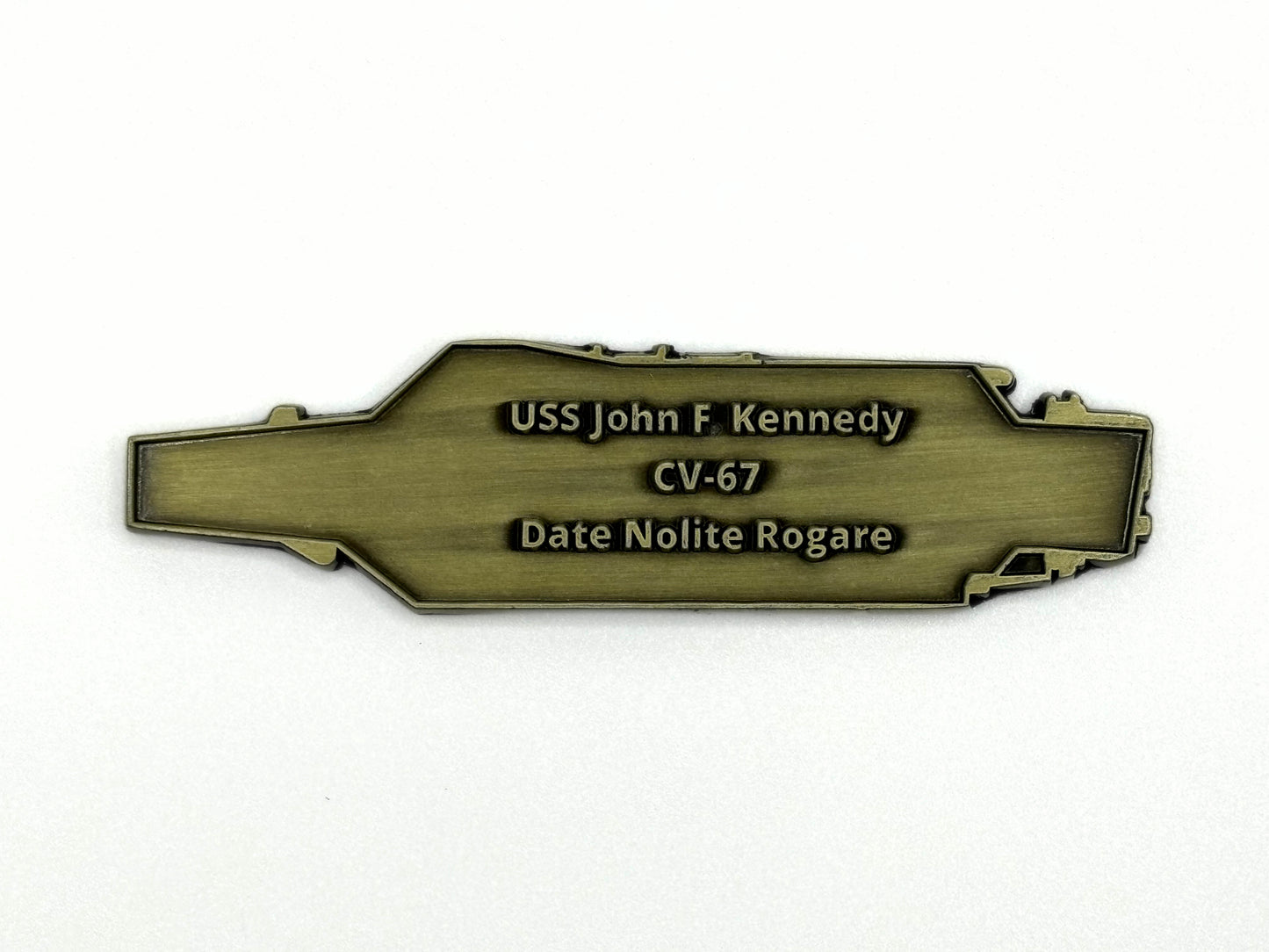 USS John F. Kenndy  (JFK) (CV-67)  Challenge Coin - US Navy Carrier Shape