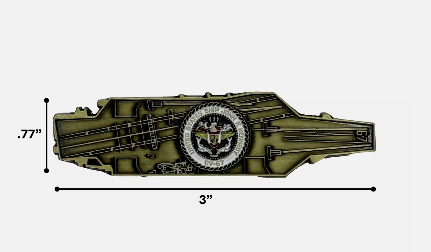 USS John F. Kenndy  (JFK) (CV-67)  Challenge Coin - US Navy Carrier Shape