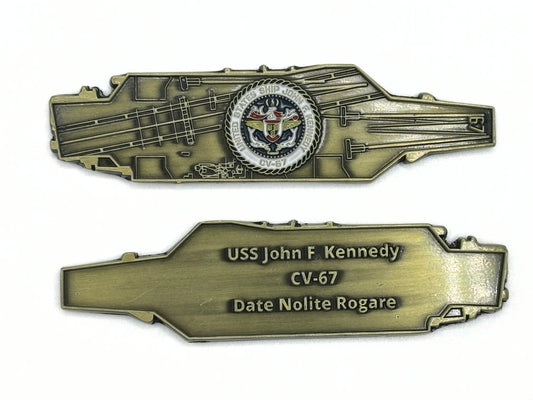 USS John F. Kenndy  (JFK) (CV-67)  Challenge Coin - US Navy Carrier Shape