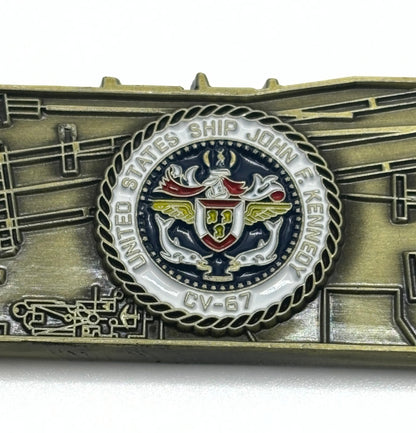 USS John F. Kenndy  (JFK) (CV-67)  Challenge Coin - US Navy Carrier Shape